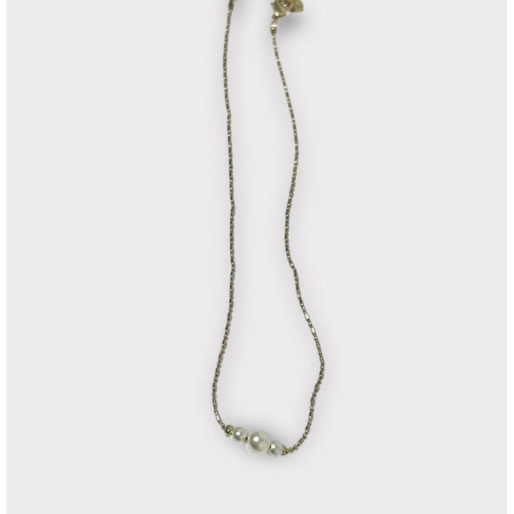 Unbranded Women’s Pearl Necklace Link Chain Gold Plated 3 Costume Pearls 16in